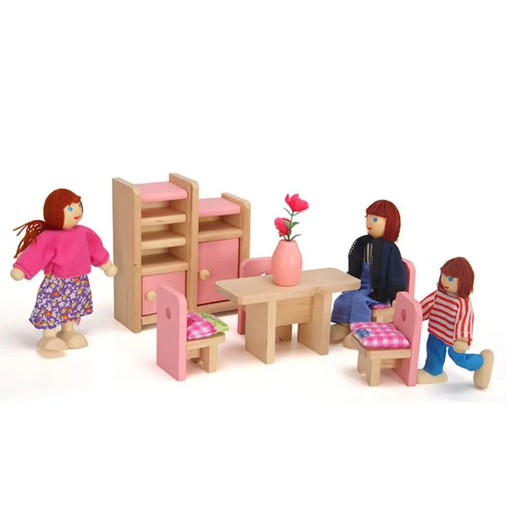 Giocattolo in legno Persone Bambole Famiglia multicolore Mobilità articolare Giocattolo Figura impostato Puntelli per foto Regalo per bambini Casa delle bambole in legno