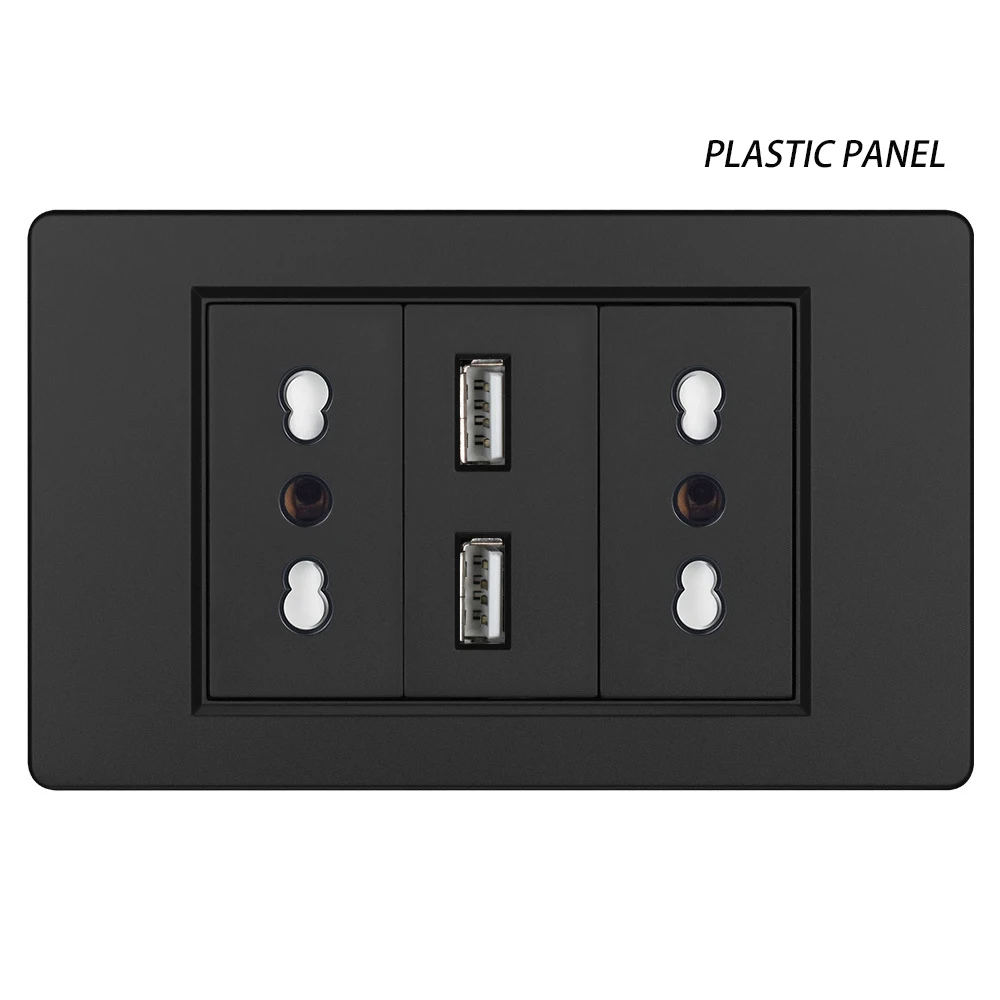 Italy Switch Wall Sockets USB Type-C Chile Plug 16A Chilean Outlets Italian EU Power Socket Tempered Glass Panel Home Office: Navy Blue