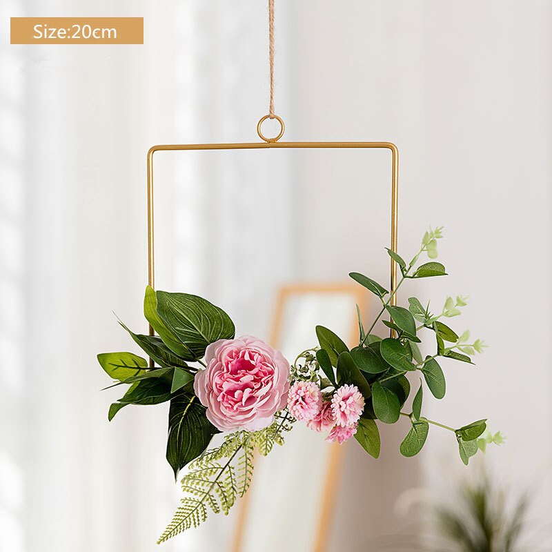 Cilected Smeedijzeren Muur Opknoping Decoratie Guirlande Hennep Touw Opknoping Kunstmatige Bloem Krans Voor Bruiloft Wandkleden Decor: A073R02