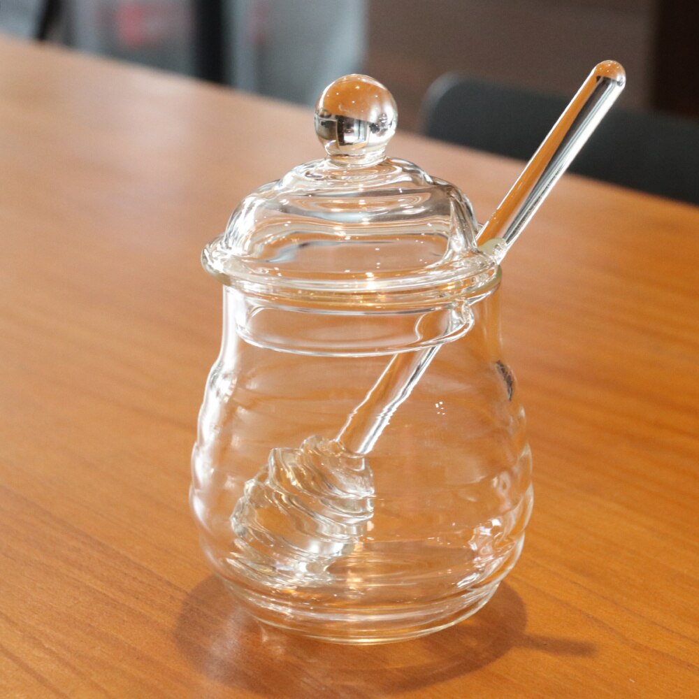 Bote de cristal para Miel de 250ml, tarro transparente para mermelada con cucharón y tapa para uso doméstico para Cocina: As Shown