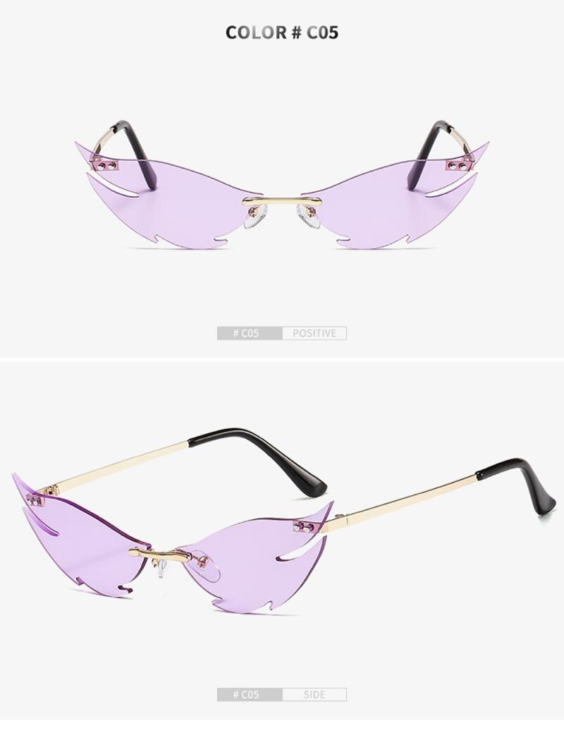 nuevas gafas de conducción mujer hombre sin marco forma de pez tiburón gafas de sol pequeñas creatividad tiburón forma gafas: E