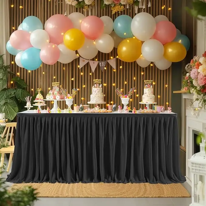 Tischröcke für rechteckige Tische, Rüschen-Tischdecke für Hochzeit, Geburtstag, Party, Baby, Brautparty, Bankett, Tischdekoration: 140*200cm / Weiß