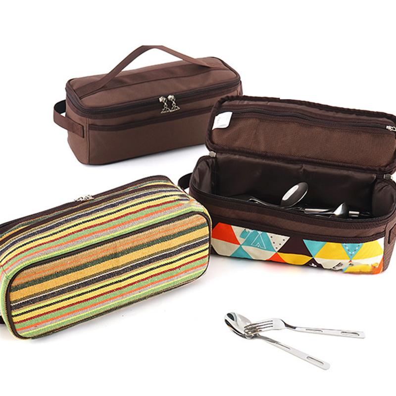 1pc panelas saco de armazenamento utensílios de mesa saco de viagem portátil saco de cosméticos bolsa de higiene pessoal para churrasco de acampamento ao ar livre (café)