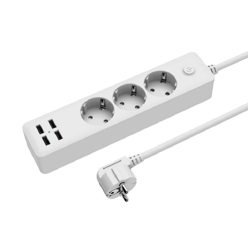 2200W Eu Plug Travel Power Strip Draagbare 1.8M Verlengsnoer Stopcontact Met 4 Usb Charger Socket Voor home Office