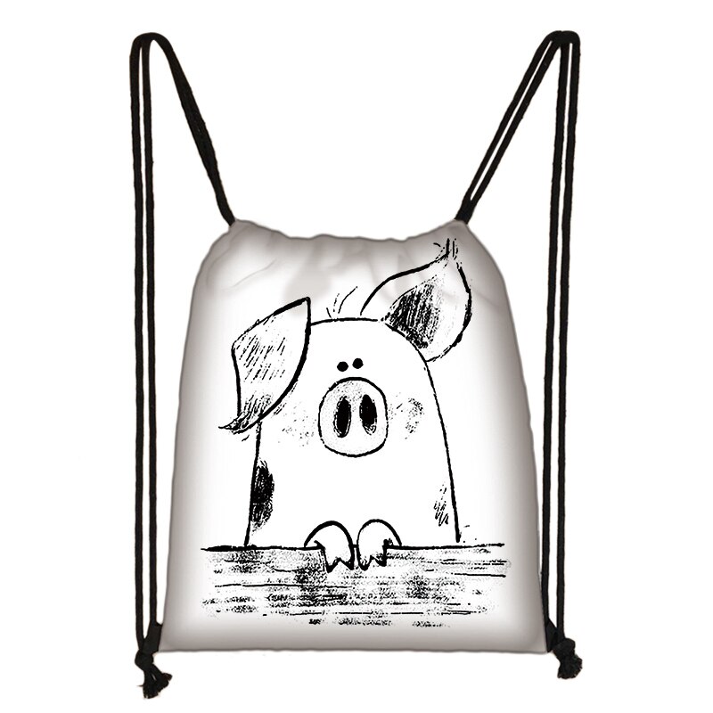 Cartoon Pig Print Drawstring Bag Women Travel Bag Teenager School Bag Brown Girl And Boy Backpack Female Storage Bags L1: skdafr12