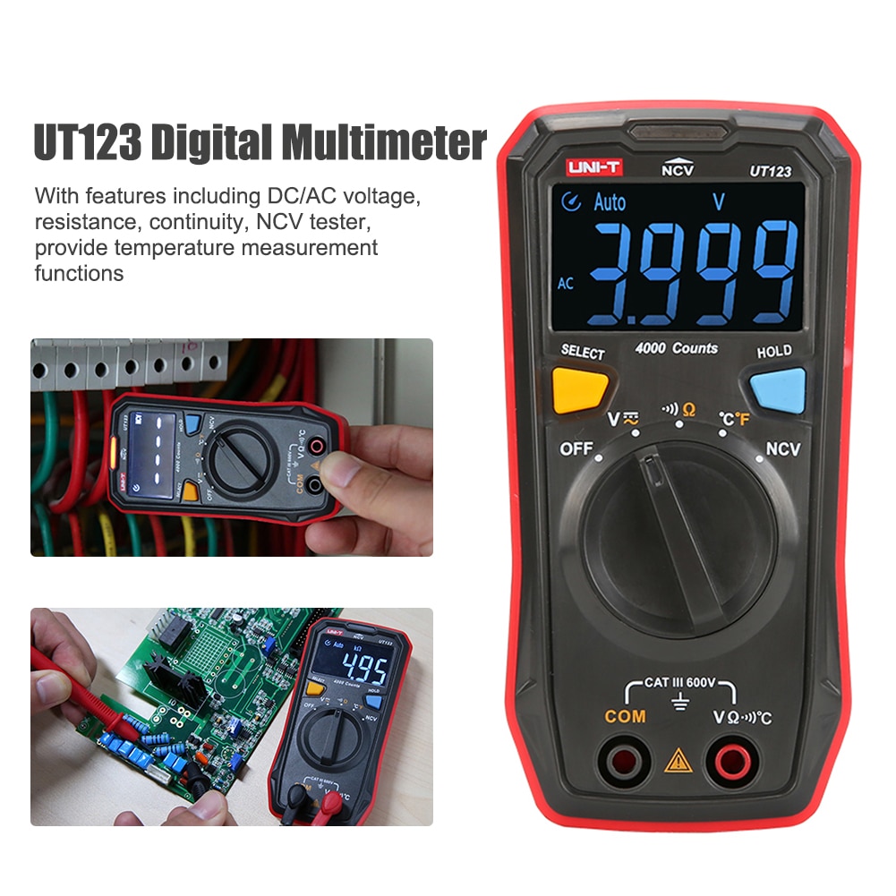 UT123 Digitale Multimeter Auto Range Voltage Tester Ebtn Screen Handheld Draagbare Ncv Tester 4000 Telt Met Ebtn Display