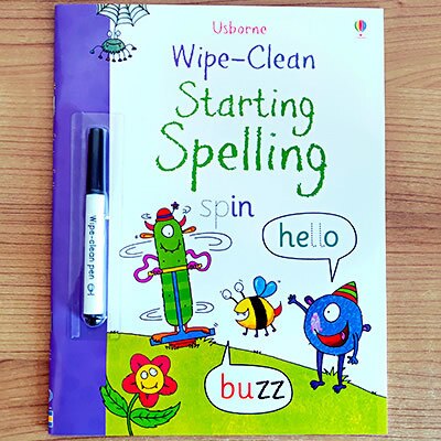 Children Wipe-Clean Reusable English Exercise Book with Pen Writing skills Number Words for Preschool Early Learning 21*27cm: starting spelling