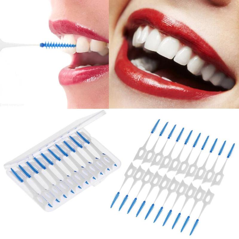 20/40pcs/Box Soft Silicone Dental Floss Interdental Brush Disposable Teeth Stick Toothpicks Floss Oral Care Clean Tool