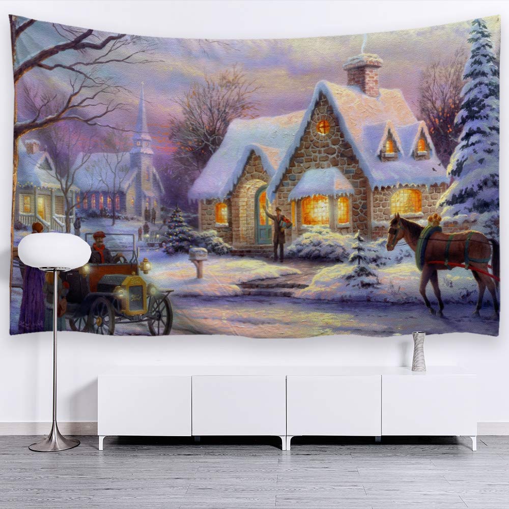 Christmas Tapestries Wall Hanging Winter Snow Classic Scene