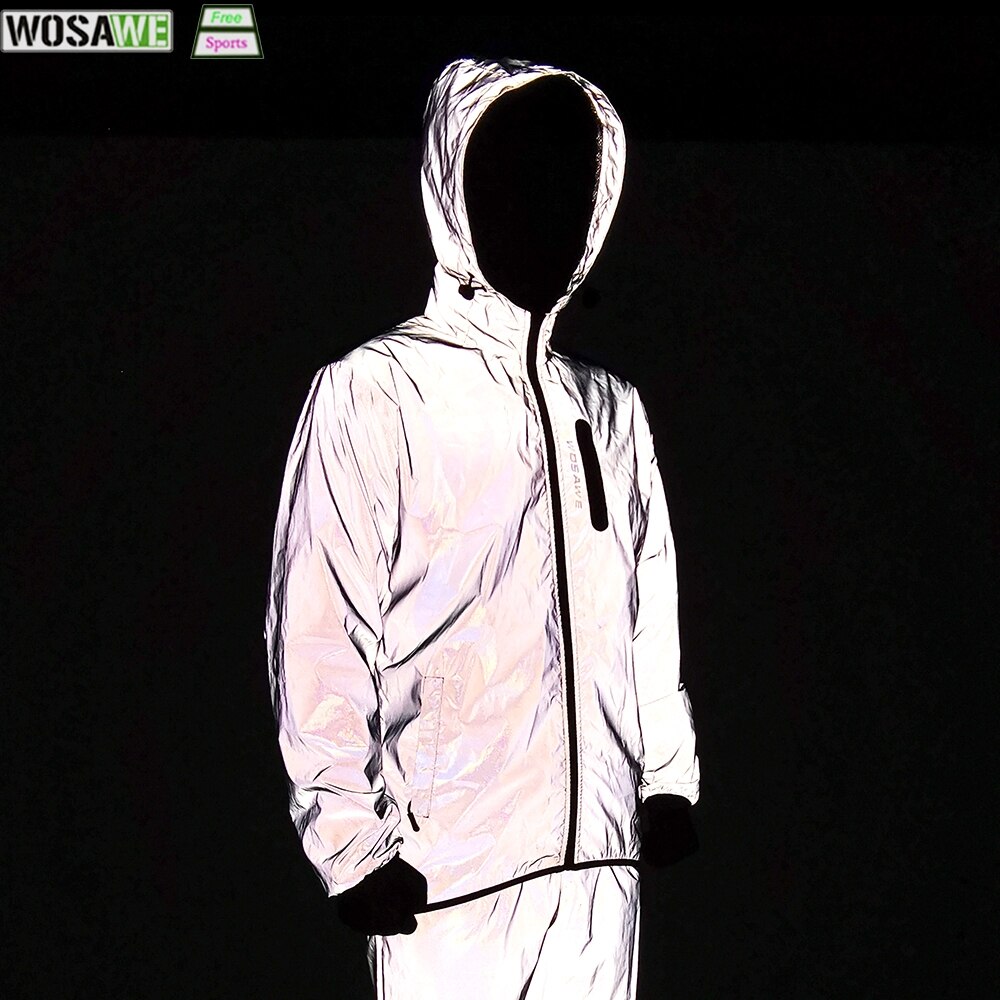 WOSAWE Full Reflective Cycling Jacket Night Riding Necessity Men Spring Autumn Hooded Windbreaker Windproof Waterproof Jacket