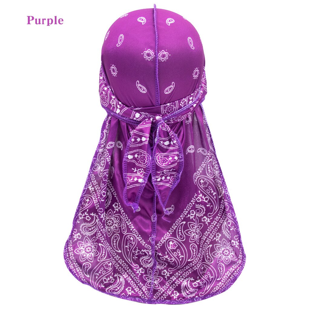 Satin- männer dehnbar Kappe Hüfte hüpfen Du Doo Lappen Durag Perücken Turban Bandana Headwear Feste Farbe lange Hütte Binden schwanz Haar Zubehör: purpie