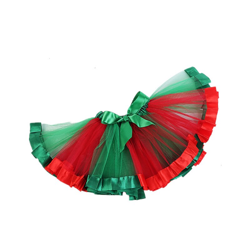 Falda de tutú de princesa para niños y niñas, falda de tul esponjosa con lazo colorido de arcoíris de 2 a 8 años: Red Green / M