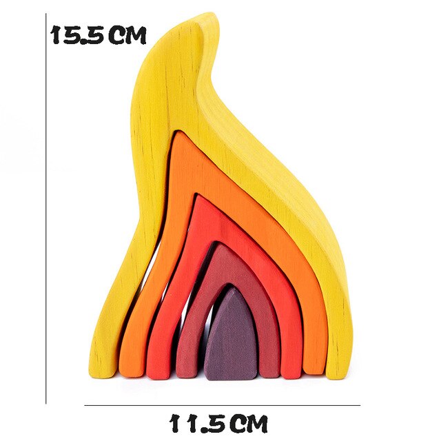 Baby Toys Wooden Blocks Rainbow Stacker Toys For Kids Rainbow Building Blocks Educational Toys For Children: Flame