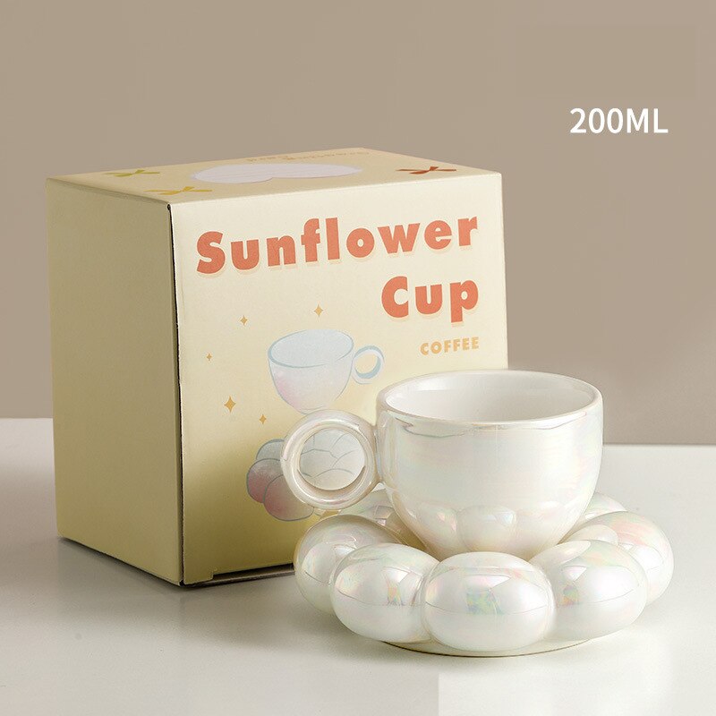 Leuke Zonnebloem Porselein Koffie Kopjes Met Schoteltjes Kawaii Cappuccino Kopjes Caffe Cup Handvat Thee Set Drinkware: B