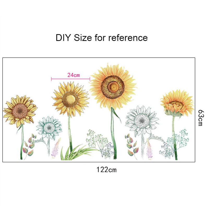 90x60cm 3D Sonnenblume Fenster Zauberstab Aufkleber Sonne Blumen Landschaft Heimat Dekor Wohnzimmer Kunst Decals entfernbar Tapete dekoration: PC9291-2