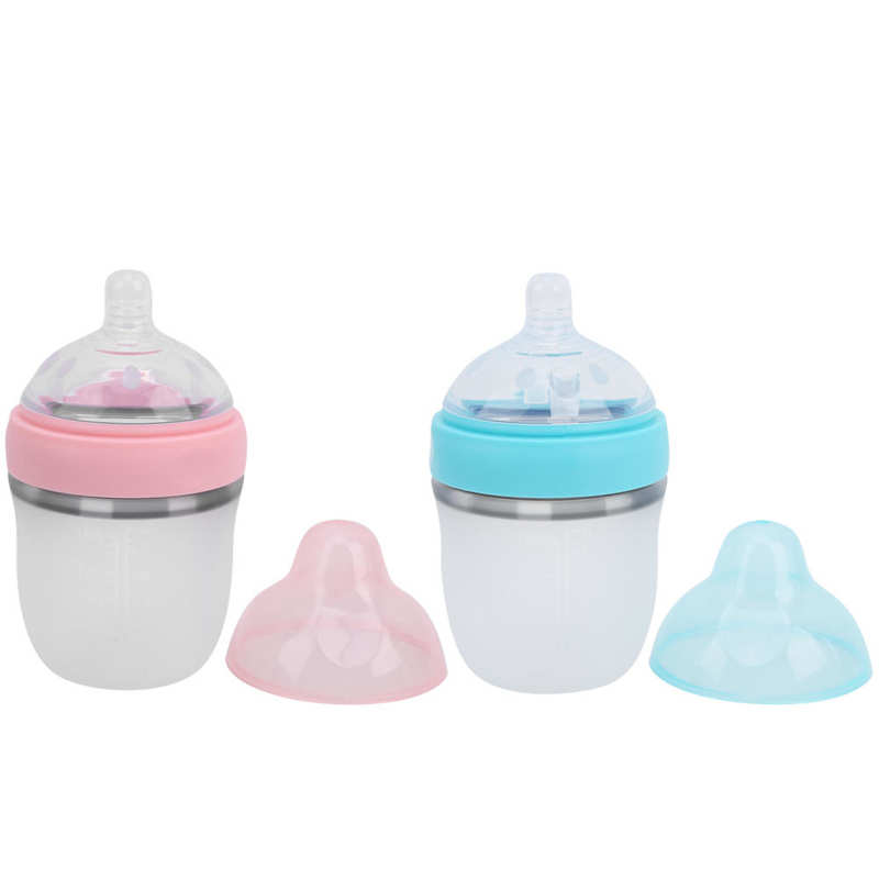 Silicone Portable Cute Baby Milk Bottle Wide-Bore Anti-Impact Infant Feeding Bottle