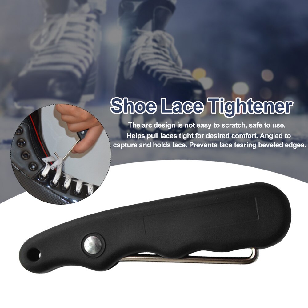 Extractor de patines de encaje, Tensor plegable para figuras de Patinaje con gancho extendido, práctico, deportivo, duradero, para Hockey sobre hielo, mango negro