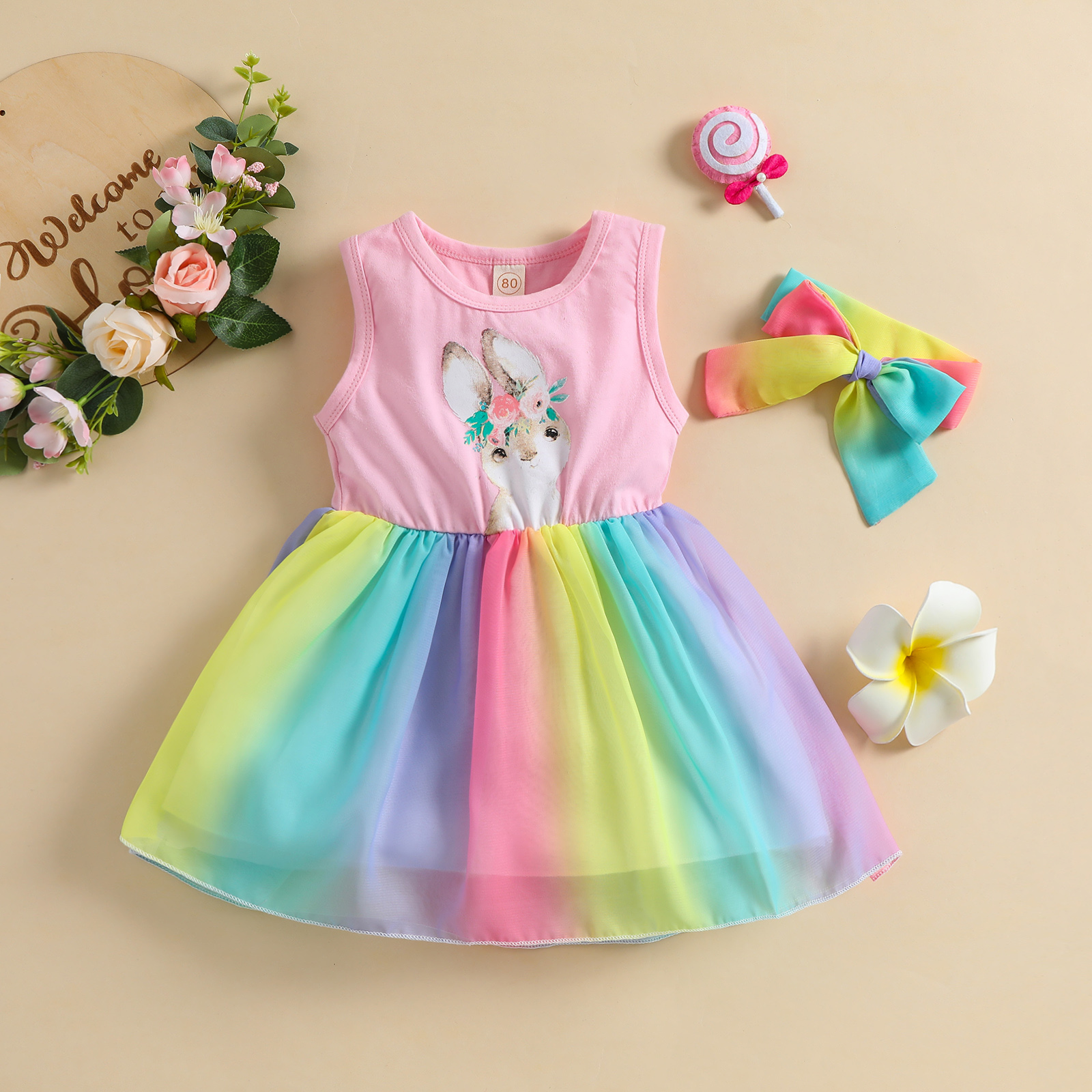 Ma &amp; Baby 6M-4Y pasqua Infant Toddler Kid Baby Girls Dress Bunny Flower Print Tutu abiti da festa per ragazze costumi D35