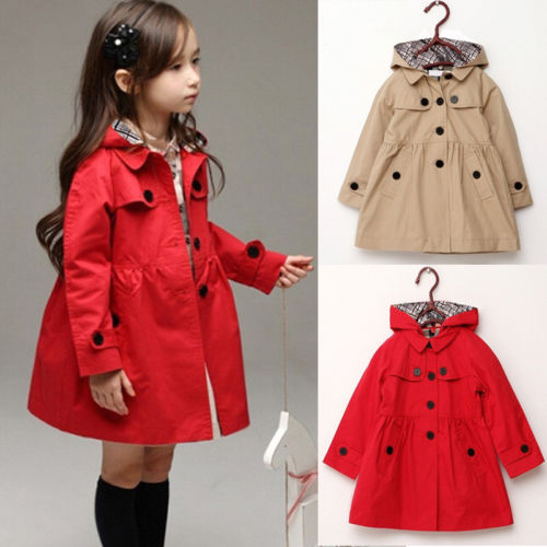 mignon fille enfants à capuche longue Trench Coat hiver Outwear une ligne vêtements