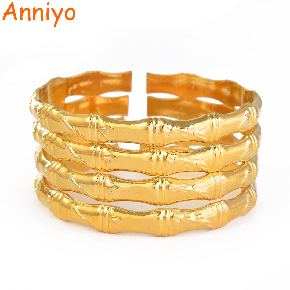 Anniyo 4 Stuk/partij Bamboe Bangle Vrouwen Arabische Dubai Armband Goud Kleur Sieraden Afrikaanse Micronesië Accessoires #000936