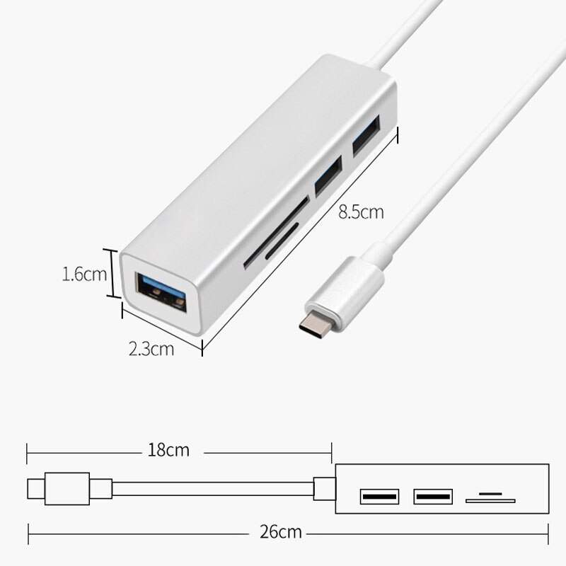 Marsea 5-em-1 usb c hub super velocidade thunderbolt 3 adaptador com tf sd leitor de cartão slot hub 3.0 para macbook pro/ar tipo-c