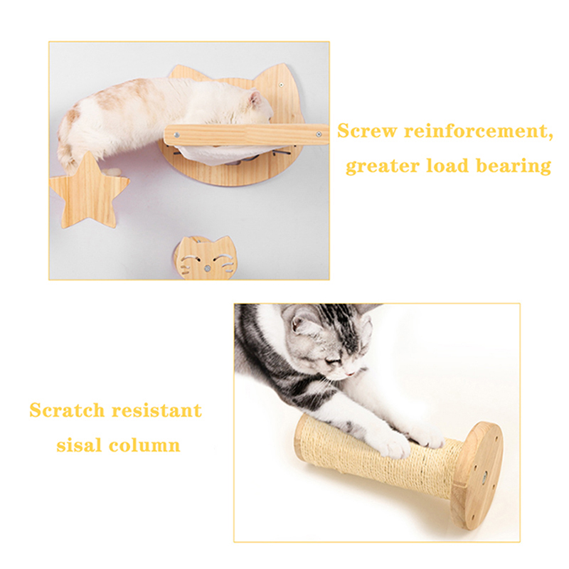 Wall Mounted Cat Climbing Frame Cat Tree Solid Wood Cat Jumping Platform Wall DIY Pet Furniture Kitten Springboard