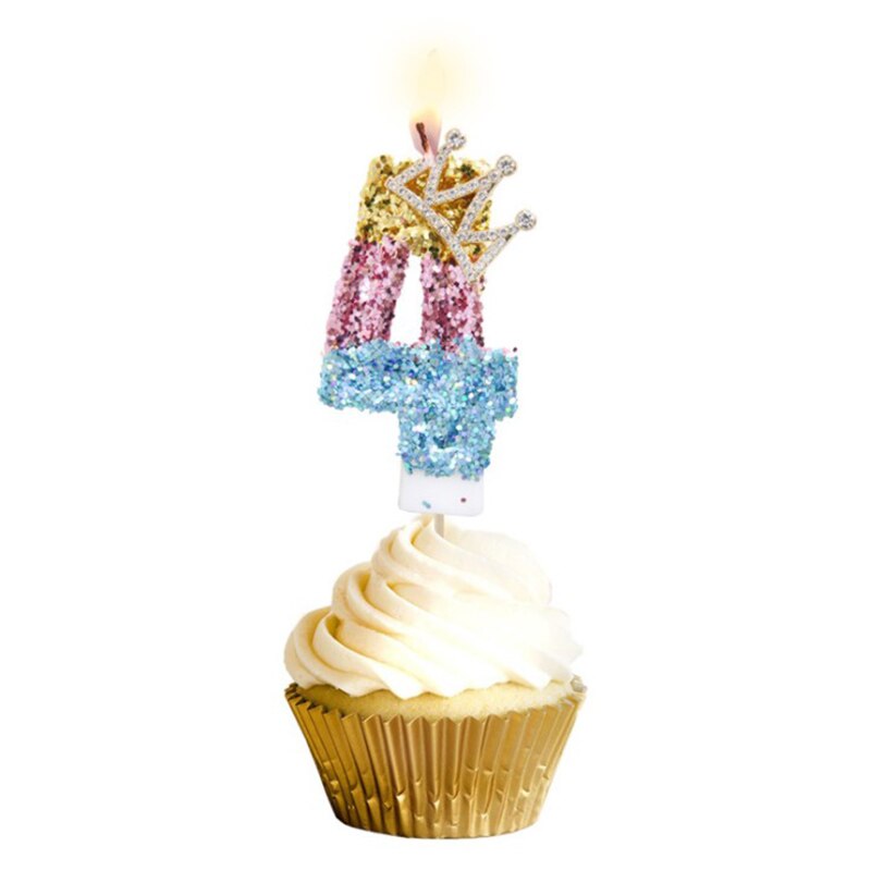 Blue Shell Glitter Crown Number Birthday Candles Cake Toppers Birthday Wedding Digital Cakes Dessert Decor Birthday Decoration: Style 2-4