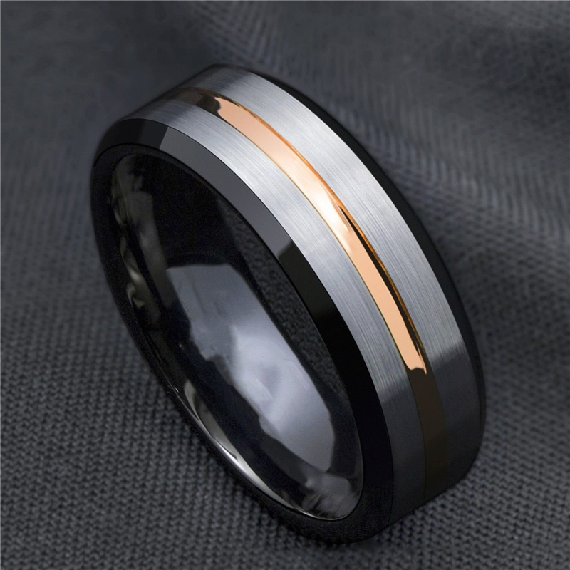 Anelli per fedi nuziali in tungsteno nero da uomo di moda 8mm Anello di fidanzamento con bordo smussato con scanalatura blu per gioielli da regalo di san Valentino maschile