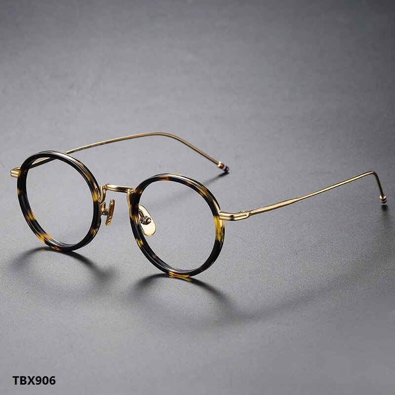 Thom Brand Glasses Frame Men Retro Round Titanium Optical Prescription Eyeglasses Women Myopia Eyewear TBX906 Spectacles: Torotise golden
