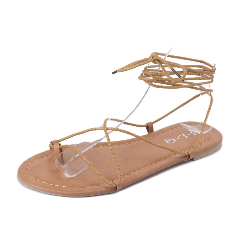Kvinders flade sandaler sommer udvendig sko ankelrem spændestrop gladiatorrem sandaler damesko med snøre