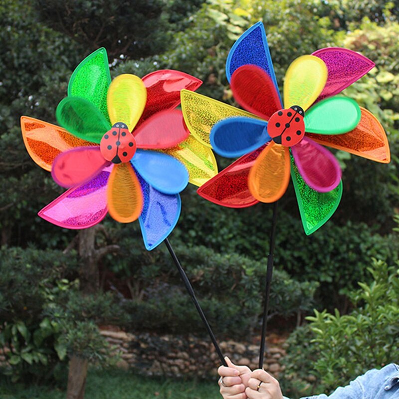 Dubbele Laag Lieveheersbeestje Windmolen Wind Spinner Pinwheel Huis Tuin Yard Decoratie