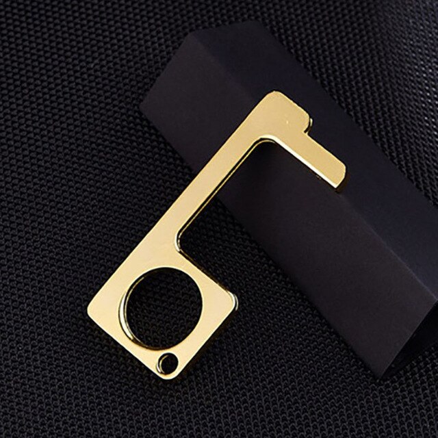 1Pc Key Chain No-Touch Door Opener Keychain Antimicrobial EDC Safe Door Handle Alloy Keyring Portable Elevator Tool: Gold-A