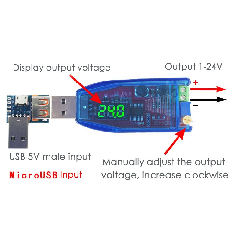 LED DC DC 5V To DC 1-24V Adjustable Potentiometer USB Converter Power Supply Voltage Regulator Modul Eastsy To Operate