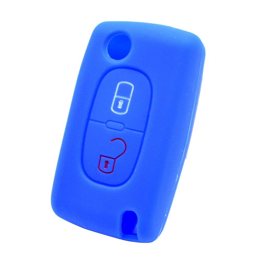 Tilbehør 2- knaps nøgledæksel passer til peugeot 307 308 406 407 408 107 206 207 607 fjernbetjeningsholder etui fob shell kædering: Mørkeblå