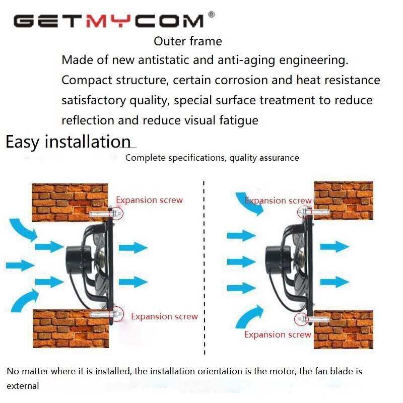 Getmycom 8/10 inch Extractor Commercial Air Blower Fan Powerful Industrial VentilationMetal Axial Exhaust for Kitchen Bedroom