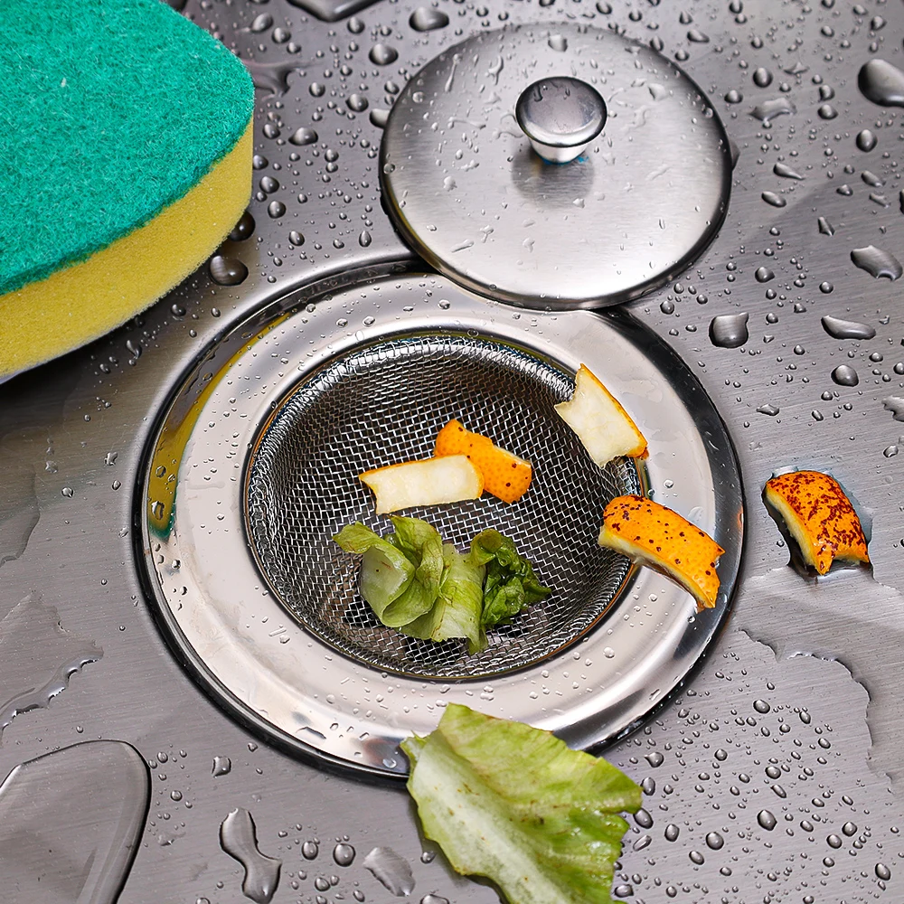 Gootsteenfilter Roestvrijstalen gaas Gootsteen Rioolzeef met deksel Vloerafvoeren Catcher Afvalafvoergatfilter voor keukenaccessoire