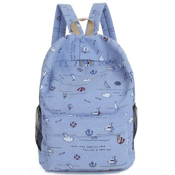 Yogodlns Canvas Doek Rugzak Voor Student Meisjes School Boek Schoudertas Reizen Vrouwen 'Knapzak Eenvoudige Zeilen Print Bagpack: Dark Blue