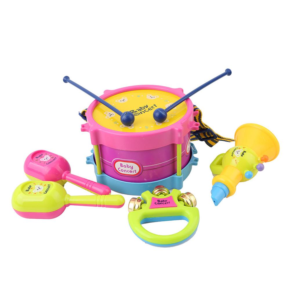 5pz Capretti Del bambino Rullo di Tamburi musicale strumenti Banda kit Bambini Educativi Del Giocattolo Del bambino Scherza il Regalo impostato: Default Title