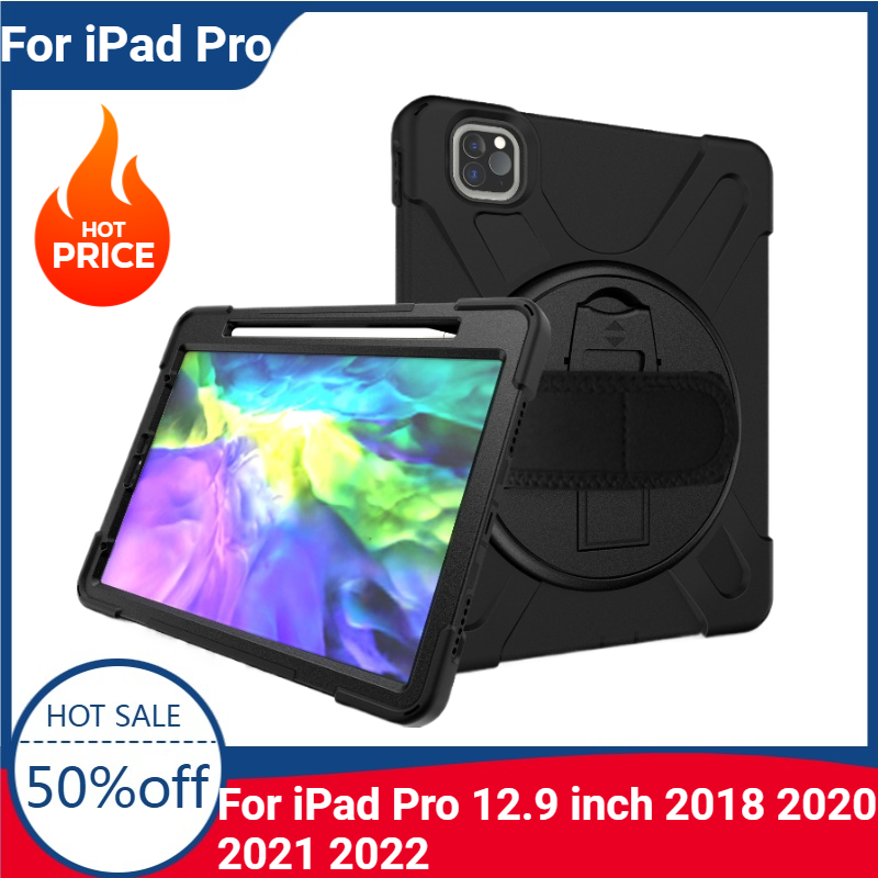 Stevige, robuuste en schokbestendige hoes voor ipad pro 12.9 inch en ipad air 13 met draaibare handgreep en standaard.