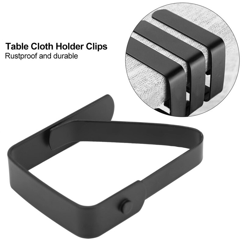 Lot de 8 pinces à nappe en acier inoxydable, support pour nappe de pique-nique noir réglable et antidérapant