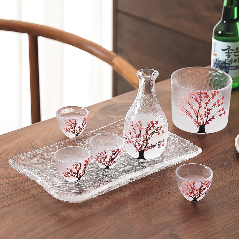 Japanese Sakura Sake Bottle Small Wine Glass Liquor Glass Wine Set Shochu Wine Cup Household Sake Warm Sake Bottle