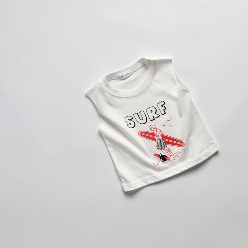 Baby Zomer Katoenen T-shirts Jongens Meisjes Mouwloos T-shirt Cartoon Gedrukt Surfen Vest Koreaanse Stijl Kinderen Kleding