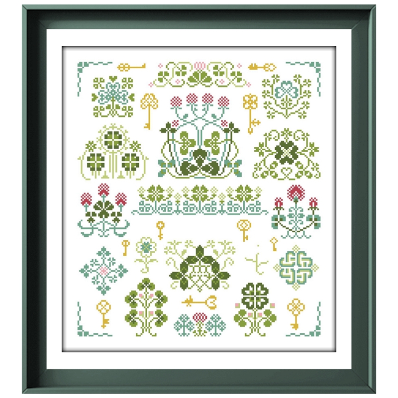 Kit de broderie de fil de coton pour débutants, trèfle de scie sauteuse, point de croix de jardin, dessin animé, 18ct, 14ct, 11ct, tissu blanc, bricolage