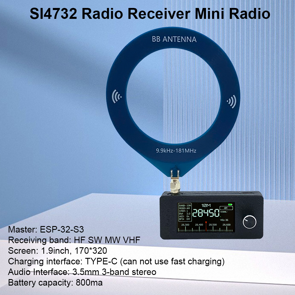 SI4732 0.5-108 mhz Radio portatile LSB USB AM FM FM/AM Radio Schermo IPS da 1,9 pollici Ricevitore radio per tutte le bande con antenna telescopica