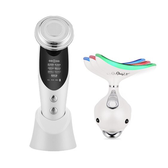 CkeyiN EMS Face Massager LED Light Ionic Sonic Facial Machine Compress Wrinkle Removal Skin Tightening+ Neck Lift Massager48: MR528W MR444