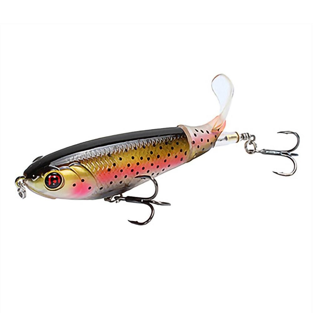 Whopper Popper Topwater Fishing Lure Artificial Hard Bait 3D Eyes Plopper With Soft Rotating Tail Fishing Tackle: A