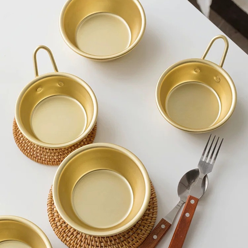 Korean Yellow Aluminum Bowl With Handle For Noodle Traditional Rice Wine Kitchen Cookware Hiking Soup Dish BBQ Camping Bowls