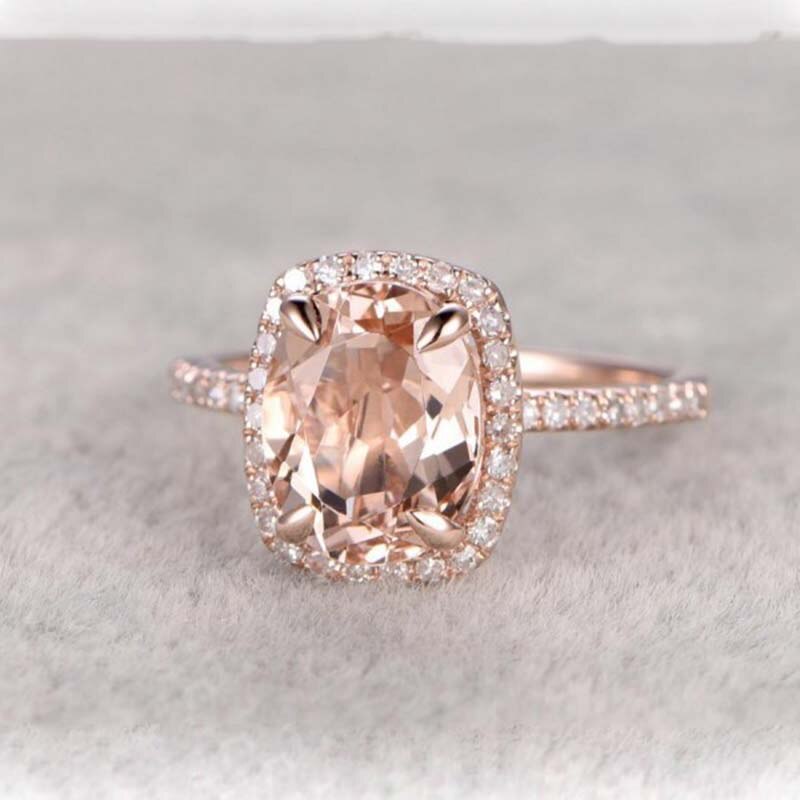 Fyrkantig sten förlovningsring kvinnor bröllop band roséguld färg klar zirconia kvinnlig finger ring fest prinsessa smycken 222