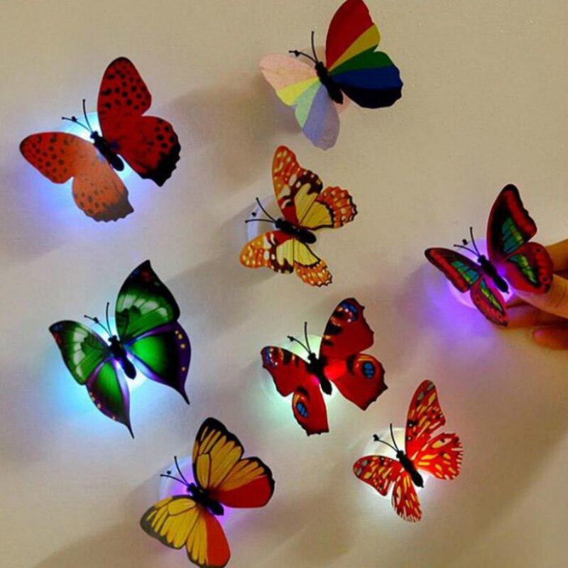 4Pc Kleurrijke Lichtgevende Vlinder 3D Nachtlampje Muur Sticker Slaapkamer Kan Plakken Led Wall Licht Glow In The Dark stickers