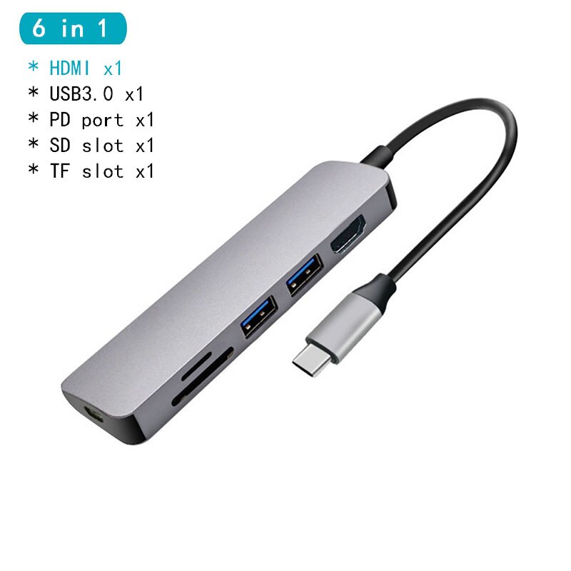 USB C Station d'accueil pour ordinateur portable USB 3.0 HDMI RJ45 Gigabit PD Fealushon pour MacBook Samsung Galaxy S9/S8/S8 + station d'accueil de Type C: 6 in 1 HDMI